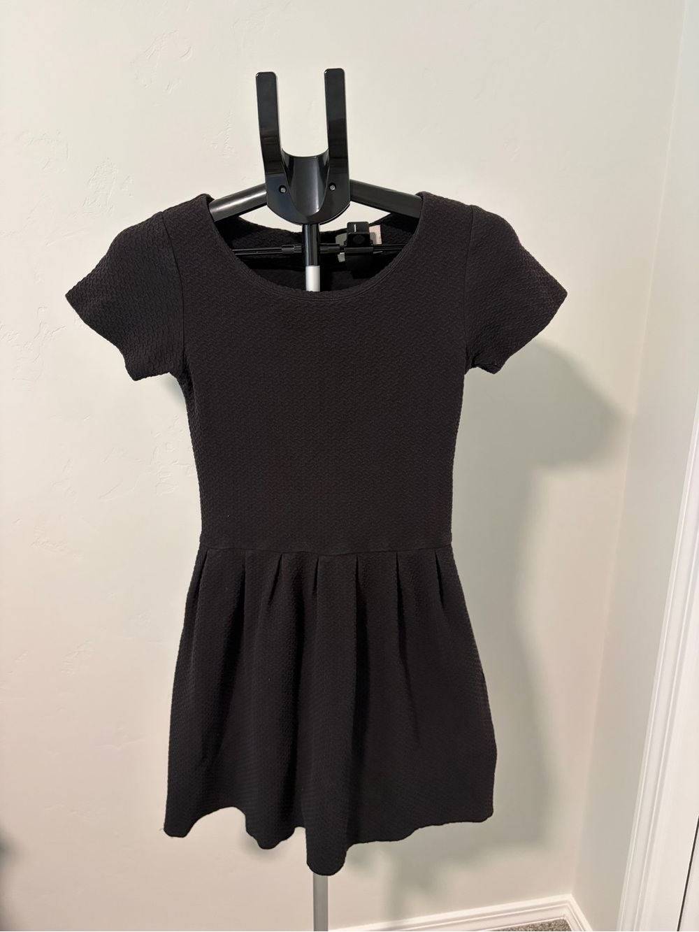 Ganni Black Short Sleeve Fit-and-Flare Dress